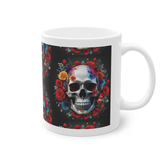 Mug tête de mort multicolore avec fleurs et motifs gothiques