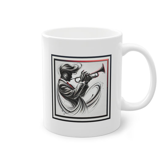 Mug trompettiste en action - design pour fan de concerts et festivals