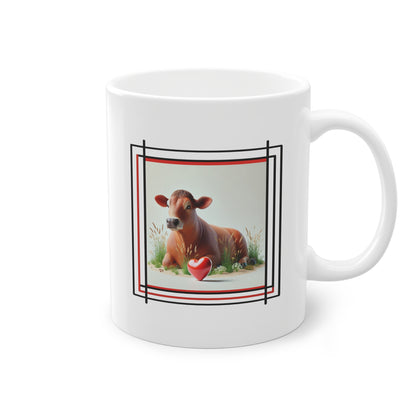 Mug avec vache limousine et cœur rouge en céramique