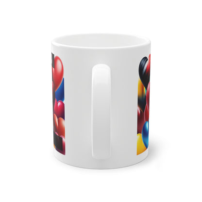 Tasse romantique avec cœurs multicolores et message d’amour