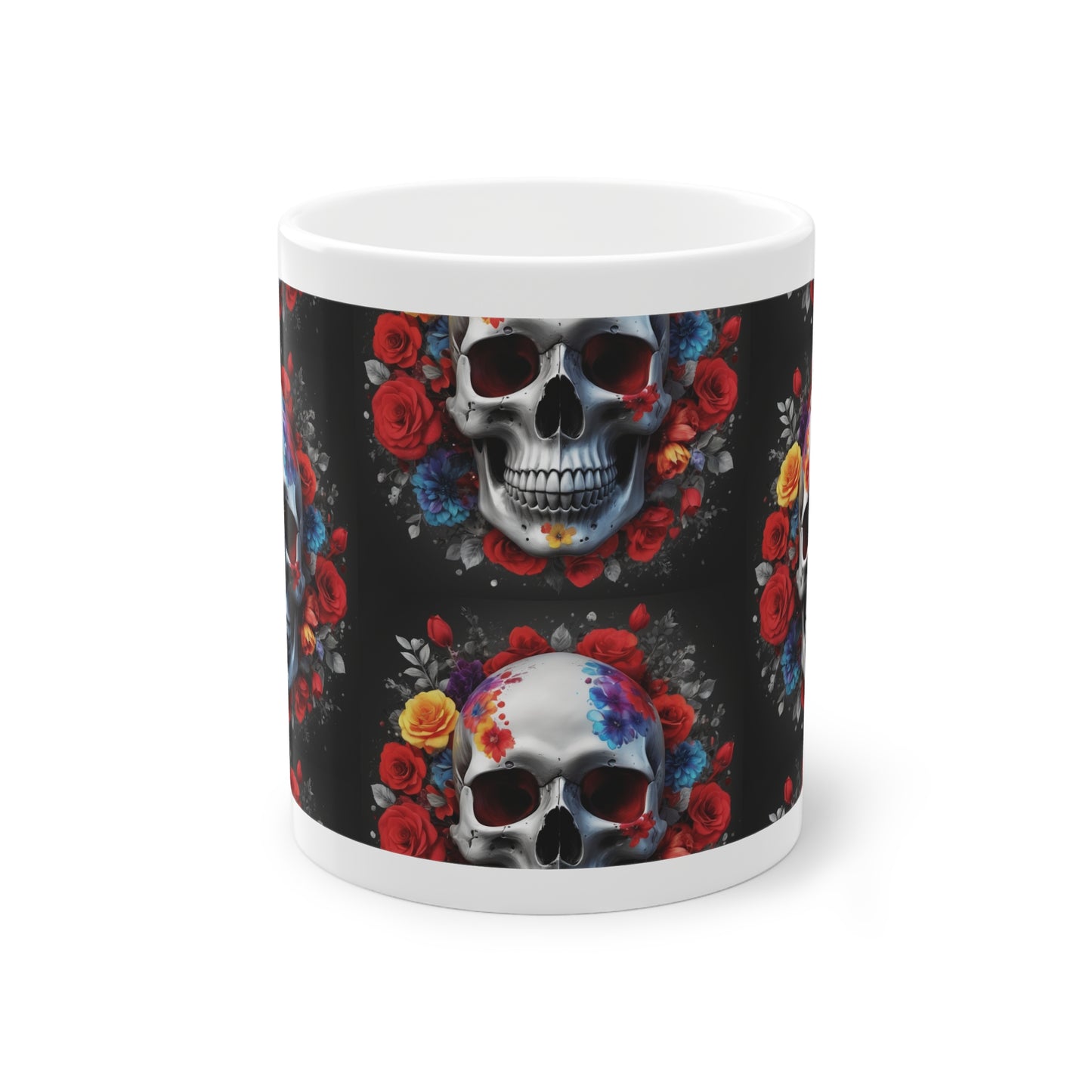 Mug original design crâne gothique avec décor floral