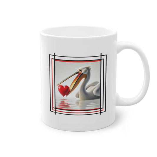 Mug en céramique avec image de pélican et un cœur comme cadeau original abordable