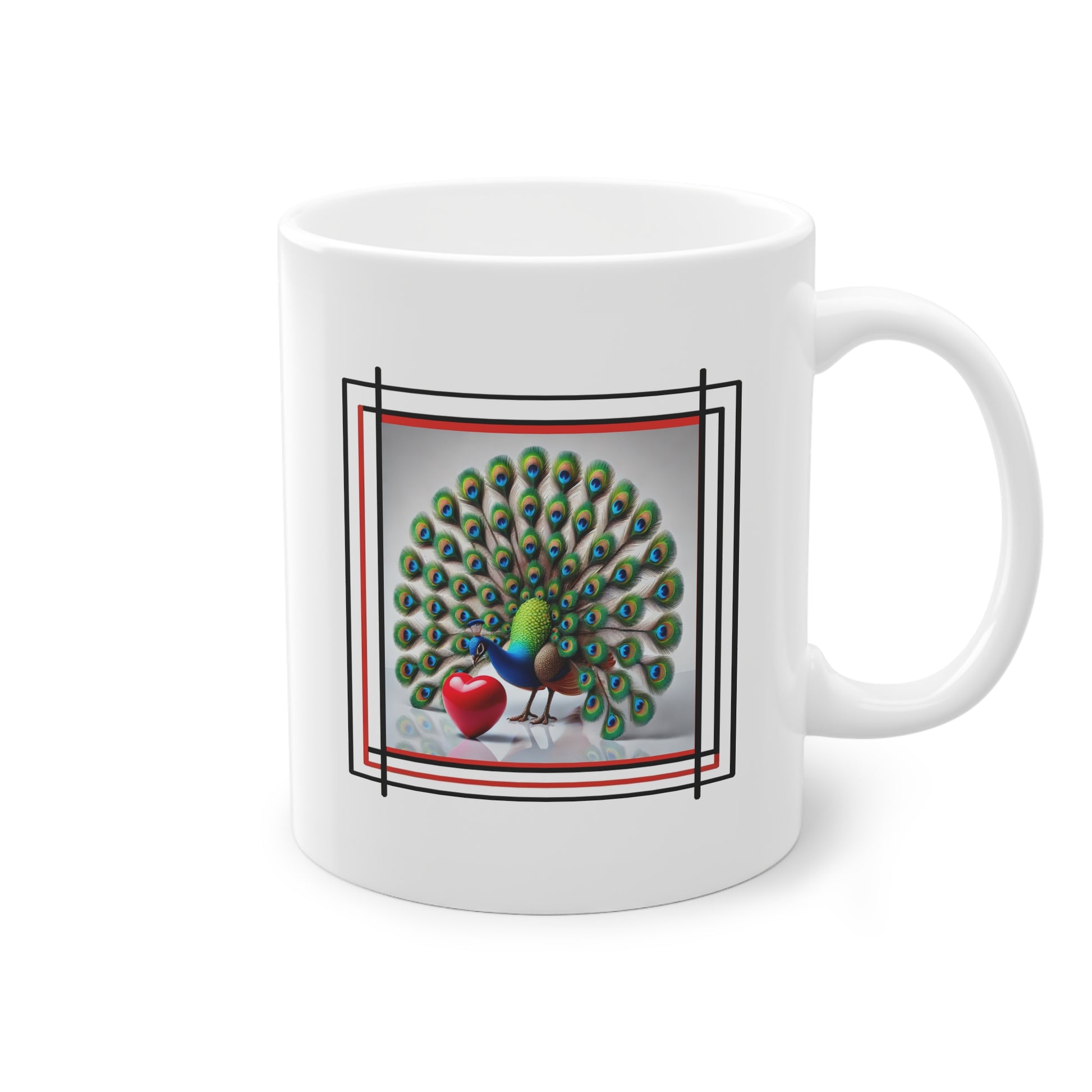 Tasse à offrir moderne avec paon et cœur rouge