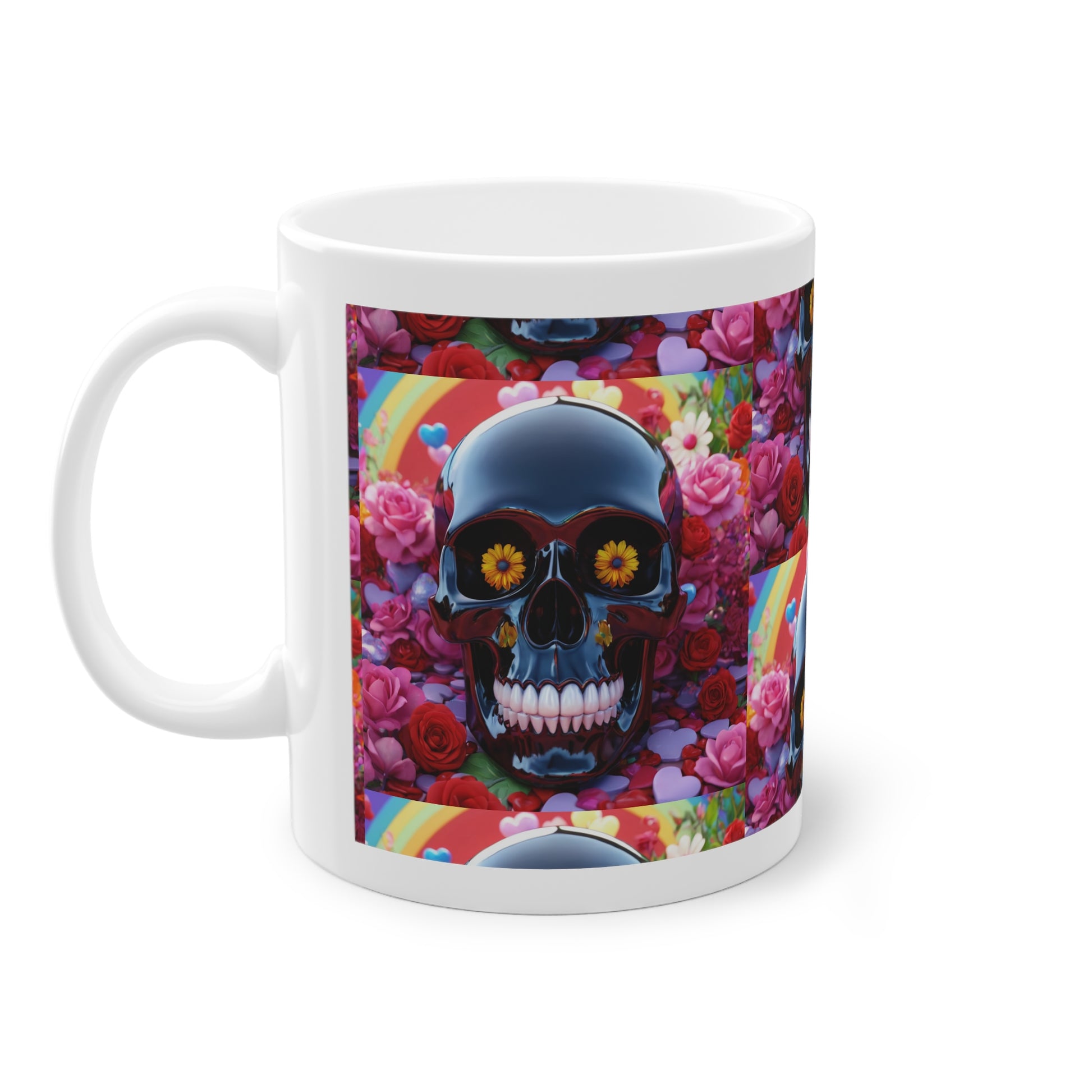 Tasse à offrir en céramique d'un crâne multicolore avec fleurs