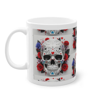 Tasse tête de mort gothique, fleurs rouges et crâne